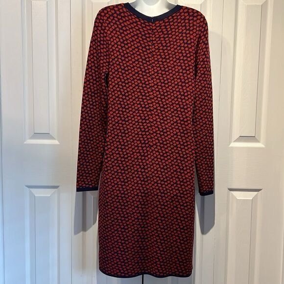 Michael Michael Kors Navy Red Patterned Midi Dress Size L fits like a medium - Picture 5 of 11
